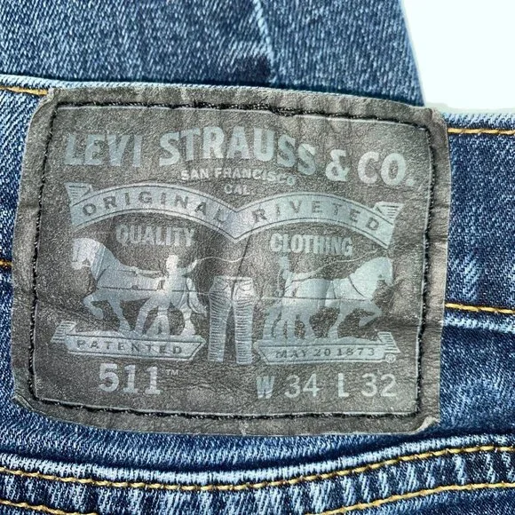 Levi's 511 - 34'' Waist 32'' Inseam Levi Strauss Jeans - Dark Blue Washed - Picture 5 of 9